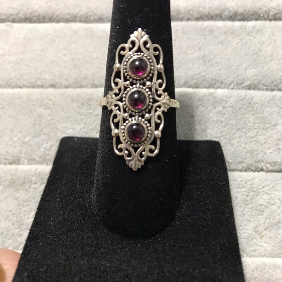 New Sterling Silver Pink Ruby Trio Triple Ring Size 8-8.25 w/Filigree Setting - Picture 16 of 16